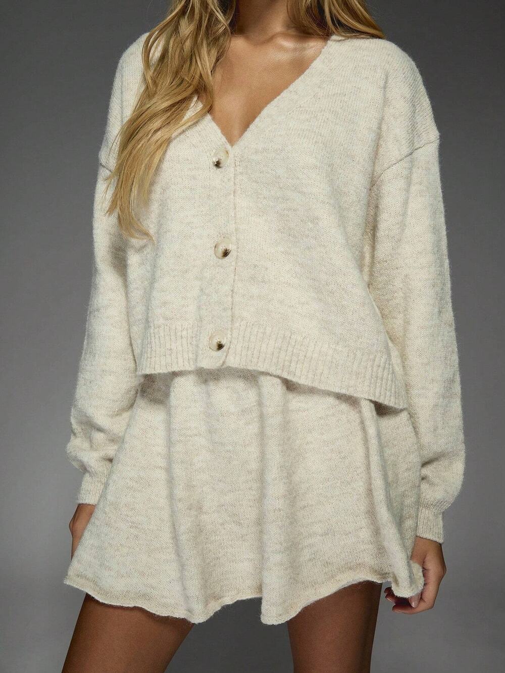 Misguided Fall Cozy Two Piece Knit Cardigan Skirt Co Ord Set Preppy Casual